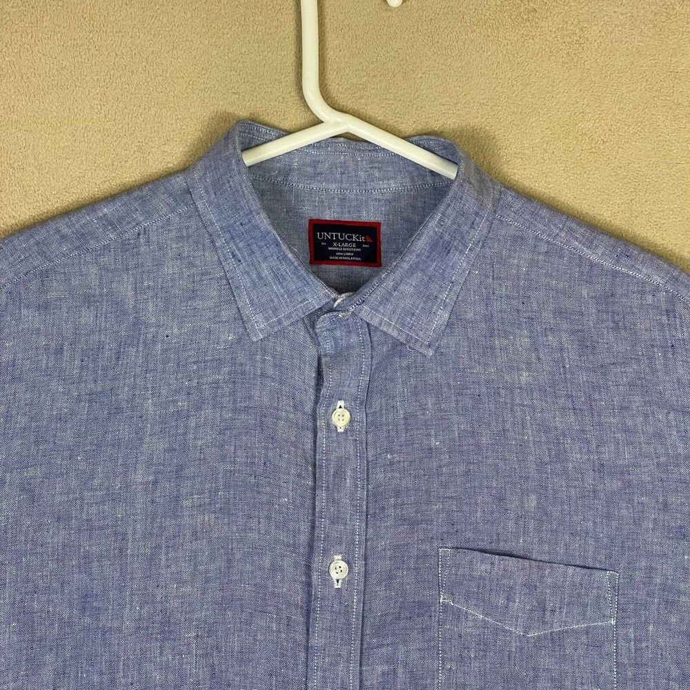 UNTUCKit Shirt Adtult Extra Large Blue 100% Linen Valente WR Button Up Mens - Picture 2 of 11
